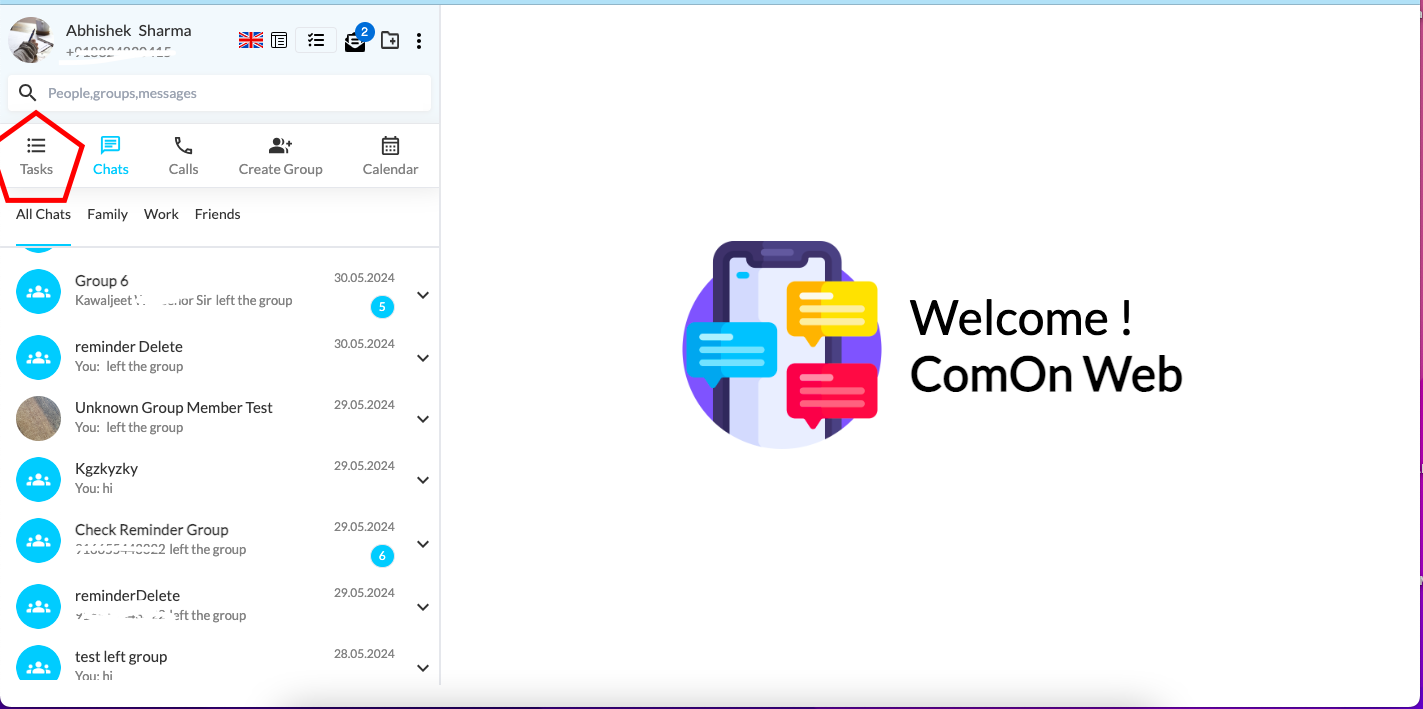 ComOn Web App mit Chat, Aufgaben und Kalender